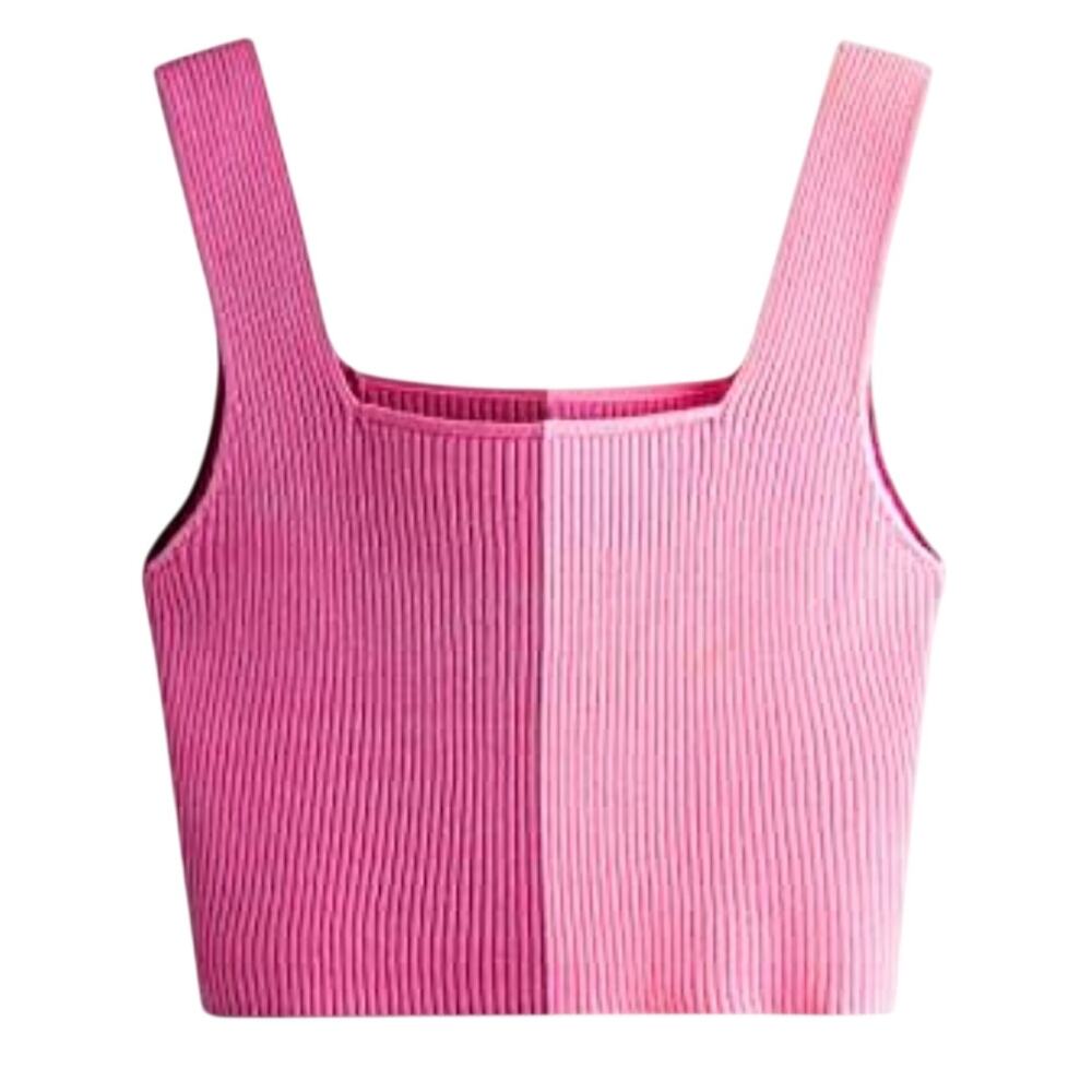Cider Pink Colorblock Square Neck Ribbed Crop Top Tank Top Medium Y2k